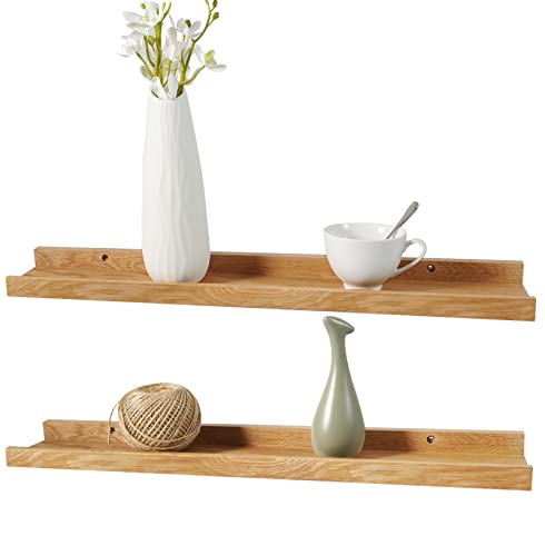 24 Inch Floating Shelves Wall Mounted Set Of 2, Rustic Wall Shelves For Decor And Storage, Natural Solid Oak Wood Shelf, Picture Ledge For Bedroom/Bathroom/Living Room/Kitchen, Natural Color, 24*4*1.5 #TOP5