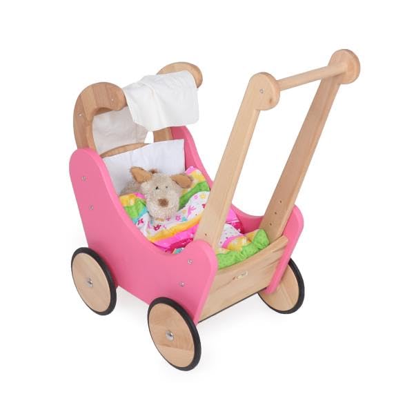 Puppenwagen Pink aus Holz | Höhenverstellbar | Lauflernwagen für Kinder ab 2 Jahren – Bild 6