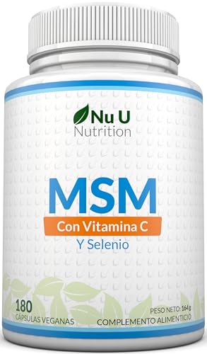 MSM Con Vitamina C y Selenio - 180 Cápsulas Veganas - Suministro para 3 Meses - Azufre Altamente Biodisponible - Metilsulfonilmetano de Alta Potencia - Fabricado en Europa - Nu U Nutrition