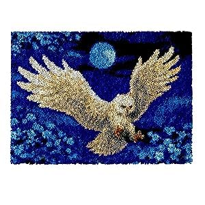 ROCKY&CHAO Latch Hook Kit for Adults & Kids Complete DIY Rug Making Craft Kits with Yarn & Canvas and Crochet Needle, Adult Craft Kits for Women Relaxing Home Art Project - White Owl 50x38CM — image 1