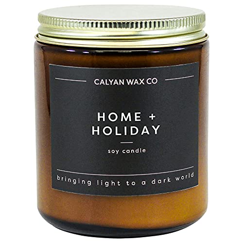 Calyan Wax Co. Soy Candle, 100% Soy Wax Candle with Essential Oils and 40 Hour Burn Time, Highly Scented Vanilla, Cinnamon & Clove Scented, Holiday Candle, 8 Ounce