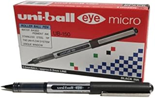 uni-ball UB-150 Eye Blue Rollerball Pens. Premium Micro 0.5mm Ballpoint Tip for Super Smooth Handwriting, Drawing, Art, Crafts and Colouring. Fade and Water Resistant Liquid Uni Super Ink. Box of 12