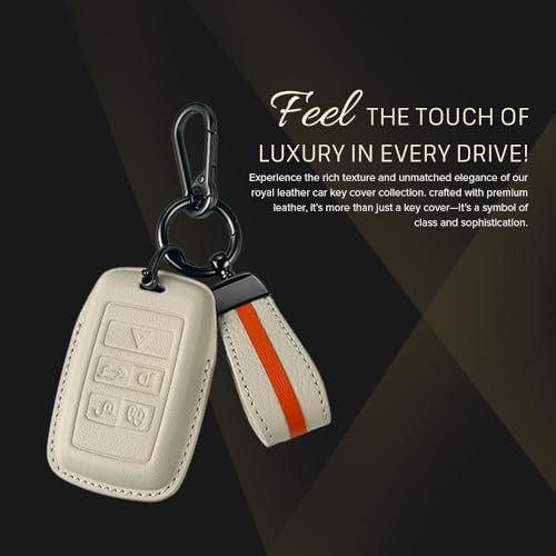Image of Keyzone Royal Leather Key Cover for XF XJ XE F-PACE F-Type Evoque Velar Discovery LR4 Sport 5 Button smart Key (Sunburst Orange)