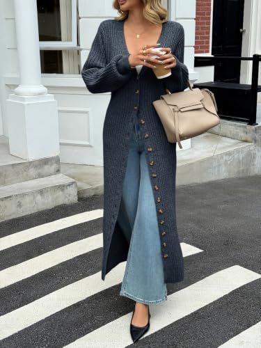 Image of Saodimallsu Womens Long Duster Cardigans Button Down Maxi Sweater Dress