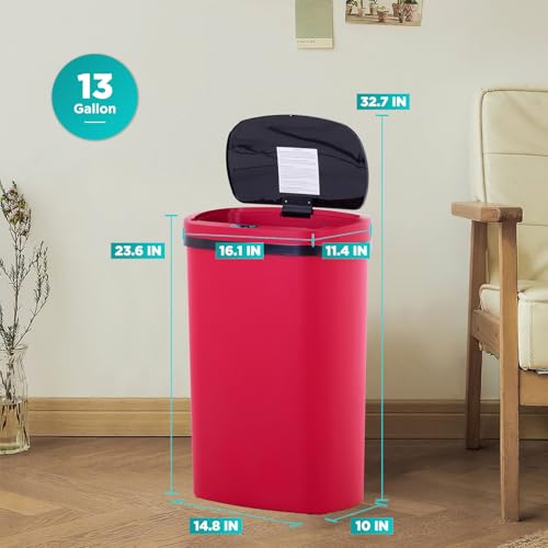 Image of BestOffice | 13 Gallon Plastic Trash Can with Lid | Red