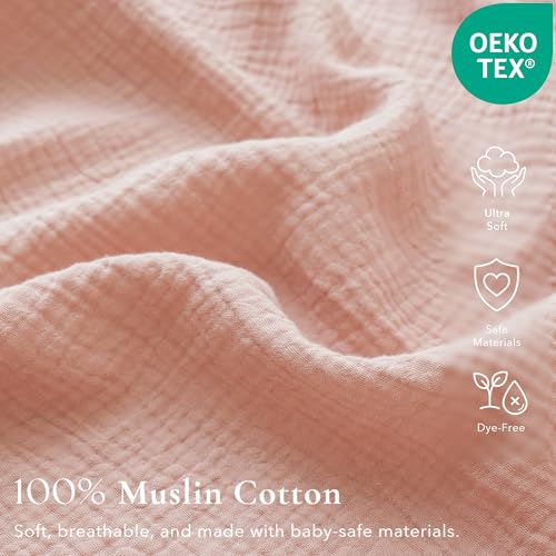 Image of Konssy Muslin Crib Sheets for Girl Boy, 2 PCS Soft and Breathable Cotton Baby Sheets for Standard Crib Mattress, 52 inchx 28 inch (Floral, Pink)