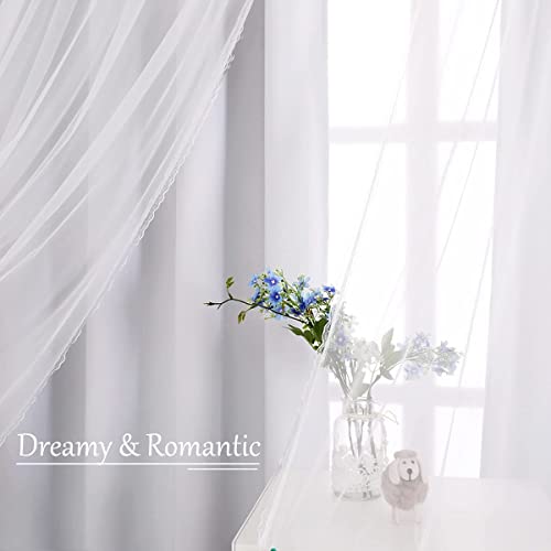 Image of 90 Inch Length Double-Layered Curtains- Mix and Match Blackout Curtains with White Sheer Voile for Bedroom and Living Room, 52 x 90 inch, Greyish White