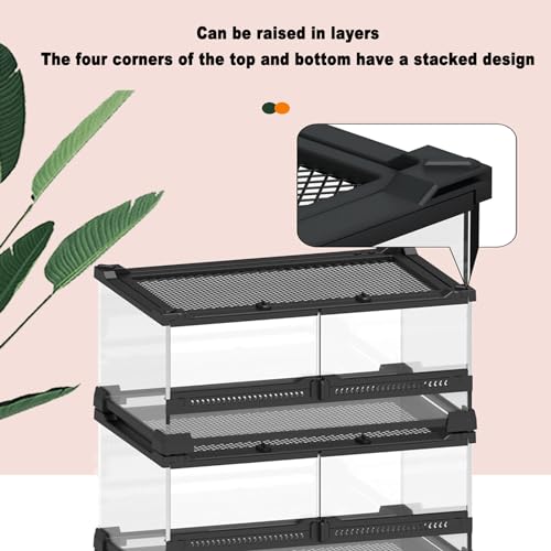 Terrario de cristal para reptiles con ventilación de pantalla superior y tapa antiescape, vista de 360°, entradas de alambre integradas para tortugas, lagartos, camaleones