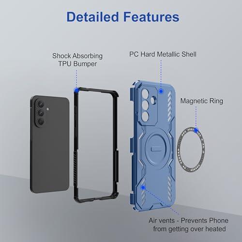 Image of amazon basics Back Case Cover for Samsung Galaxy A57 5G | Magnetic Case with Built-in Metal Ring | Supports MagSafe Charger, Wallet & Car Mount | Shockproof Hybrid PC + TPU | Blue