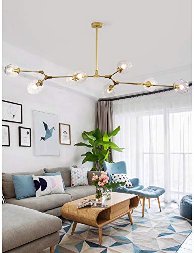 Gweat 8 Lámparas De Metal, Pantallas De Vidrio Transparente, Postes De Oro, Lámparas De Salón, Lámparas De Café (E27x8)