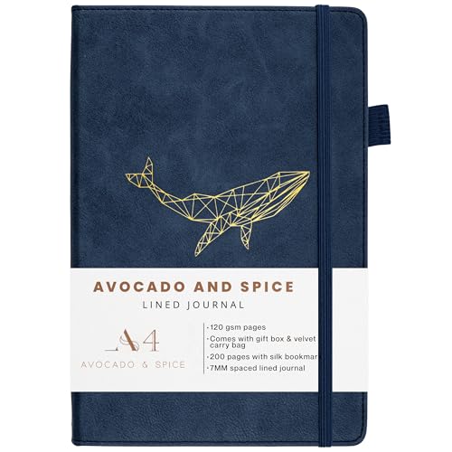 Notebook A4 Lined Journal by Avocado and Spice® with Gift Box & Velvet Bag – Notepads A4 Hardback - Travel Journal A4 Notebook Lined - 200 Thick Pages (Blue, Lined)
