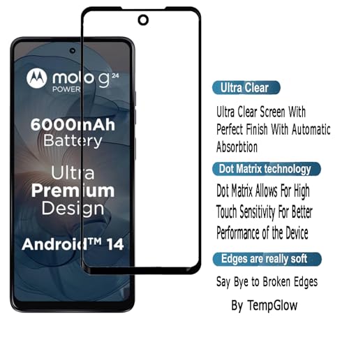Image of Screen Protector for Motorola Moto G24 Power | G24 | G04 (Black) Tempered Glass Edge-to-Edge 6D Screen Guard With Installation Kit