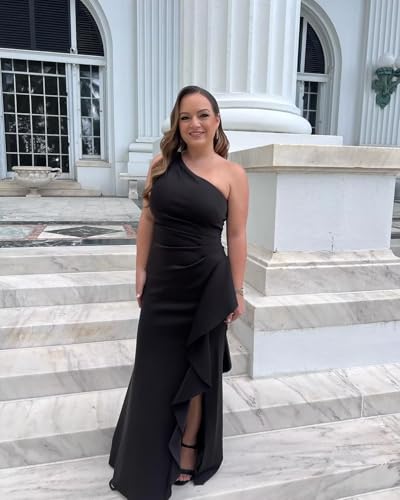 Ouyisha One Shoulder Satin Mother of Bride Dress 2025 Long Sleeveless Classy Formal Evening Party Gowns with Ruffle3