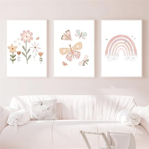 Nordic Ideas - Set de 3 carteles para bebé, niña, niño, diseño de mariposas, color rosa