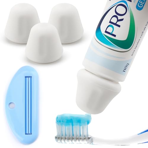 Image of Self-Closing XXL Toothpaste Caps - 3 Pack - 19 mm Inner Diameter - Fits Large Sensodyne Pronamel & Wide-Neck Tubes Only (Check Size Guide) - Food-Grade Silicone, BPA-Free