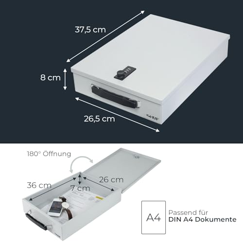 HMF 1413-07 Abschließbare Dokumentenkassette mit Zahlenschloss | DIN A4 | Lichtgrau