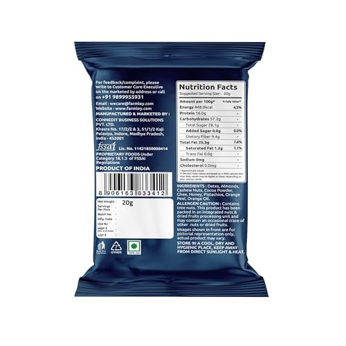 Image of Farmley Dark Choco Orange Date Bites (20 g, Pack of 1, Choco Orange Date Bites)
