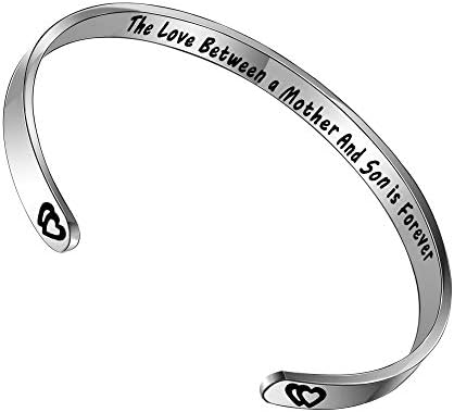 Vistaric Mother's Day Gift for Mom from Son Mother Birthday Gifts Adjustable Bangle The Love Between a Mother And Son Is Forever Stainless Steel