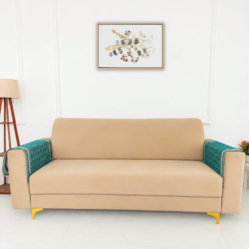 Image of Homerz Premium Chenille Fabric Sofa Cover | Soft, Durable & Dustproof | Decorative Couch Cover (Ghoomar Teal, 2 pc Armrest, Armrest)