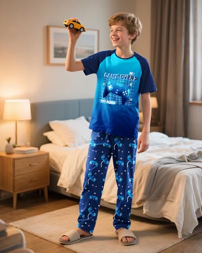 Fiodrimy Boys Pajamas Little Big Boys Short Sleeves and Pants Pajamas 2-Piece Pjs Set Kids Sleepwear Size 8-143