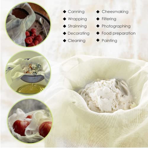 Janolia Sac à Lait, Toile à Fromage, 4.18m², Grade 50, Mousseline Cuisine, Étamine avec 15,2m Ficelle de Cuisine, Tissu de Matériel Naturel, Cheese Cloth pour la Cuisine, Beurre, Lait de Végétal Noix - Image 4