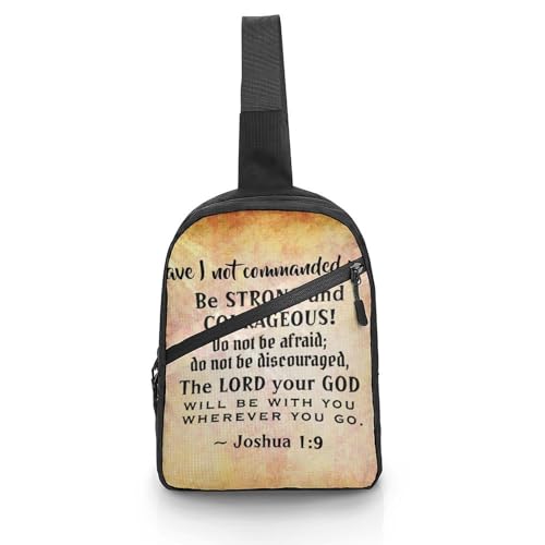 Strong And Courageous Bible Verse Folding Chest Bag with Multiple Pockets Lightweight And Durable Design