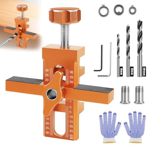 Schranktür Installationspositionierer Set, Schranktüren Bohrschablone mit 3 Bohrern, Cabinet Door Hardware Mounting Jig Positioning Tool den Meisten Schranktüren Einstellbarer Länge