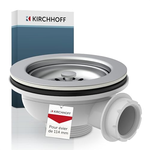 KIRCHHOFF 98835340 Bonde à Panier Ø 114 mm 1½" avec raccord de trop-Plein 1" Blanc pour équiper ou remplacer la bonde de Cuisine Amovible