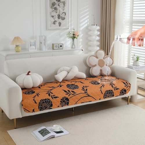 Image of HOKIPO 'Elira Series' Polyester Blend Digitally Printed Water Repellent + Waterproof Sofa Seat Mat for 3 Seater Sofa - Copper Brown Floral (NEW-AR-5248-C8*1)