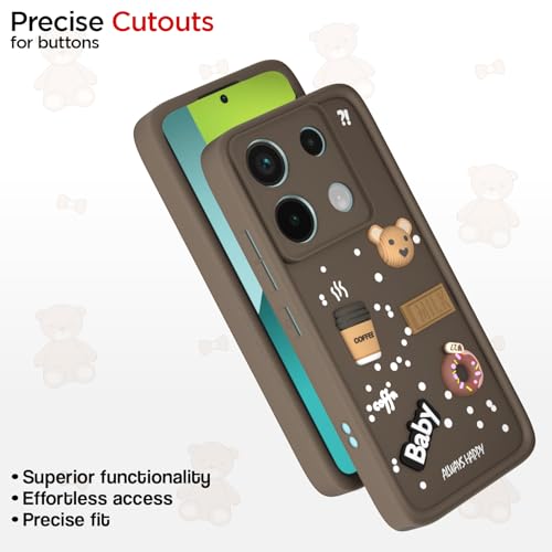 Image of Pikkme Back Cover for Redmi Note 13 Pro 5G / Poco X6 5G | Cute Fun Cartoon 3D Bear Silicone Full Body Protection Bumper Cover (Brown)