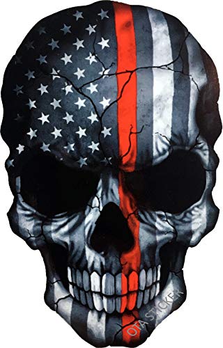 OTA STICKER Bumper Vinyl Skull Skeleton American Flag Subdued Thin RED LINE USA Decal Laptop Helmet Hardhat Tumbler Decor Luggage Gift