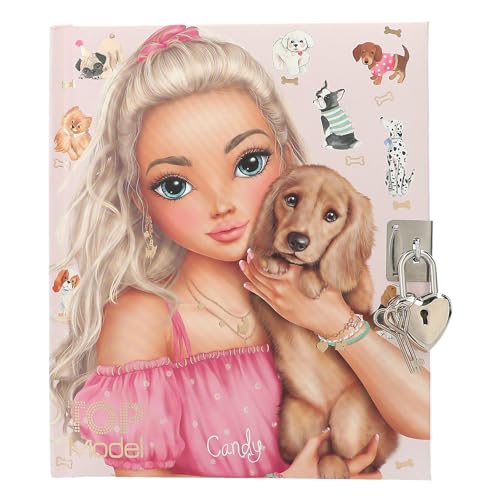Depesche 12958 TOPModel Kitty and Doggy-Agenda en Beige, con Motivo de Modelo y Perro, Libro con 192 páginas rayadas y Cierre, Multicolor, Small (0012958)