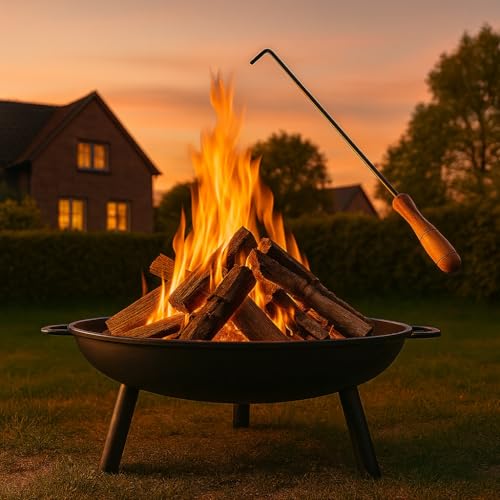 Worldgeil Feuerschale Feuerschalen für den Garten - Feuerstelle Ø 58 cm mit 2 Tragegriffen & 43 cm Schürhaken - Geeignet für Holz - Feuerkorb für Lagerfeuer Garten & Terrasse - 2 Jahre Garantie