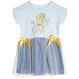 Disney Princess Cinderella Toddler Girls French Terry Tutu Pleated Drop Shoulder Tulle Dress Light Blue 4T