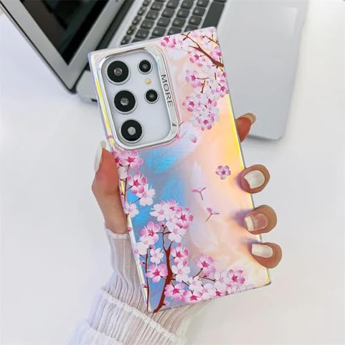 Coque rigide florale pour Samsung S22 Ultra en polycarbonate premium laser AH4