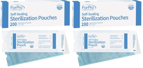 Image of ForPro Professional Collection Self-Sealing Sterilization Pouches, Latex-Free, Color Changing Indicator, 3.5 inch W x 10 inch L, 200-Count (Pack of 2)