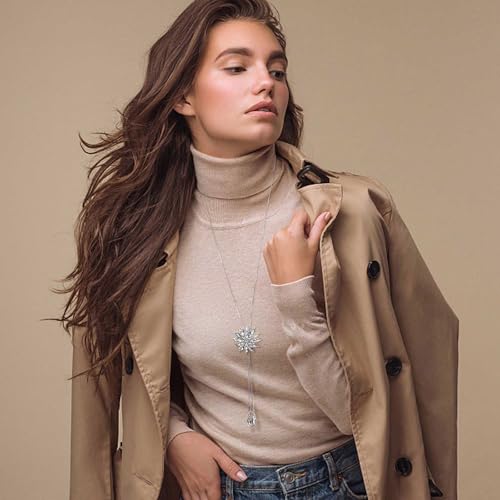 Jstyle 6Pcs Women Long Sweater Necklace Silver Plated Rhinestone Flower Tassel Pendant Neckace Jewelry Women Gifts2