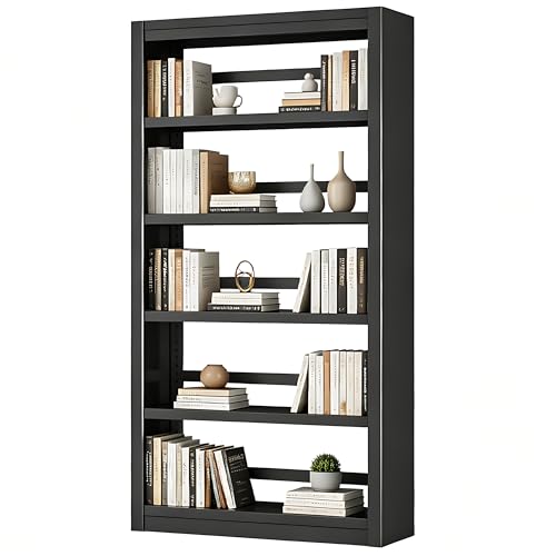 Image of VASAAOSD Metal Bookshelf, Adjustable 5 Tier Bookcases (69 inch Tall, Black) | No Tools Needed, Heavy Duty, Easy Assembly, Sturdy Metal, Tall Book Shelf for Home Office, Living Room, Study, Library