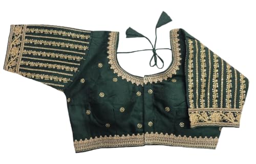 Image of Pujia Mills Women's Readymade Blouse Embroidery Multi Coding Gold Thread Indian Ethnic Designer Stitched Readymade Saree Half Sleeve Blouse for Women for Saree Lehenga Choli