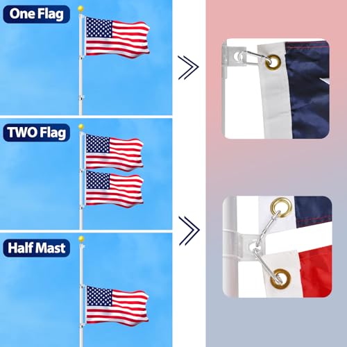 Senzhiyi TOP-20 20Ft Telescoping Flag Pole Kit, Heavy Duty 16 Gauge Aluminum Outdoor In Ground Flag Poles thumb #3