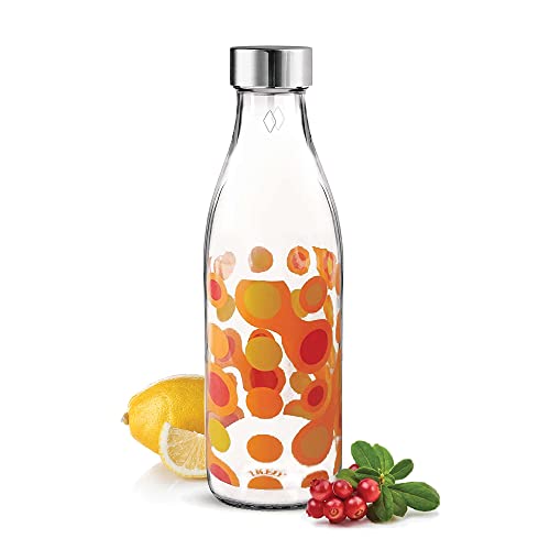MILTON Treo Ivory Premium Glass Printed Bottle 1000 ml 1 Pc Orange Circles