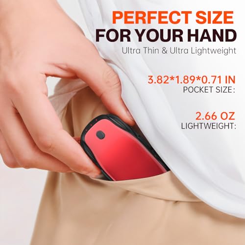 Hand Warmers Rechargeable 2 Pack, 6000mAH Hand Warmers, AI Smart Long Heating Electric Hand Warm, Portable Pocket Hand Heater, Fits for Outside, Camping, Hunting, Fishing, (Red)