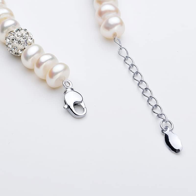 Women's 14K Gold White Pearl Beaded Bracelet,Dainty Freshwater Pearl & Moissanite Link Bracelet,Fashion Christmas Jewelry Gift for Her - Image 4