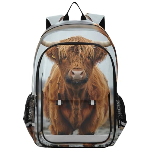 Backpack Highland Cow Farm Travel Laptop Daypack Shoulder Bag Book Bag Daypack with Reflective Strip 12.9 ×17.7 In