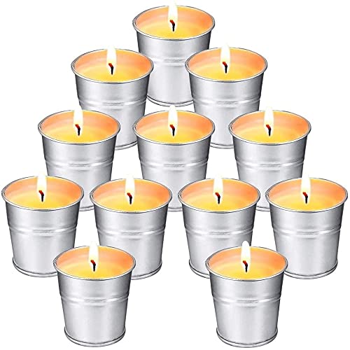 Vela Citronela Exterior Regalo, SUPERSUN Juego de Velas de Citronela, 12 * 2.0oz, 120-180 Horas, Cera de Soja 100% Natural, Velas Citronela Interior para Jardín, Camping, Viajes, Balcón, Terraza
