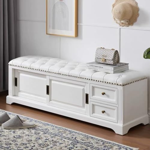 Banco otomano de almacenamiento multifuncional con asiento tapizado, taburete reposapiés para sala de estar, dormitorio y entrada, baúl de almacenamiento al final de la cama para mantas