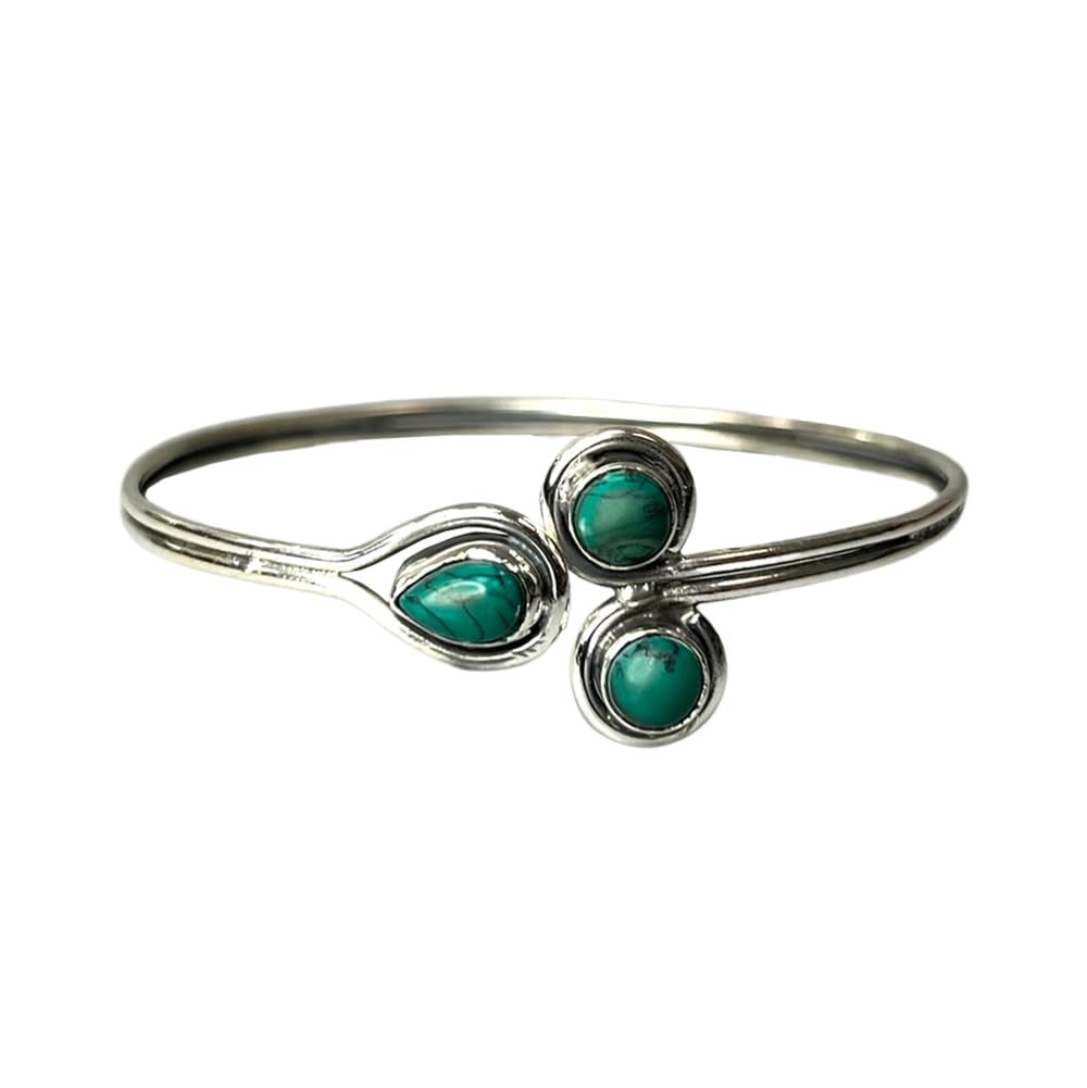 VIE Silver Plated Adjustable Trinity Cuff Bangle, Turquoise (Dyed Howlite)