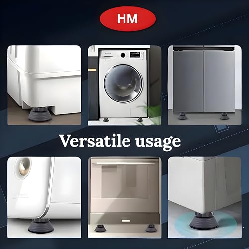 Image of HM Heavy Duty Adjustable Washing Machine Stand | Anti Vibration Pads for Washing Machine | Fridge Stand | Top Load | Front Load | Bushes | Upto 9 Kg Machine (Set of 4 - Heavy)