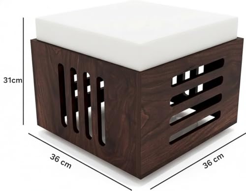 Image of Solid Sheesham Wood Coffee Table for Living Room Wooden Rectangle Coffee /Tea Table with 2 Cushioned Stools Center table with Storage Teapoye for Home, Living Room, Balcony, Natural Walnut