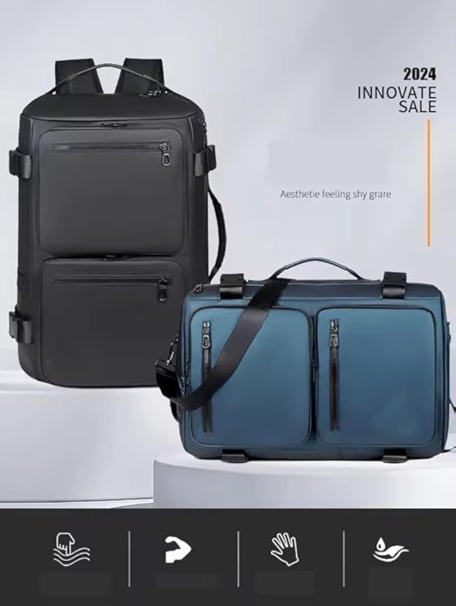 Multipurpose Travel Backpack for Men, 35L, Black